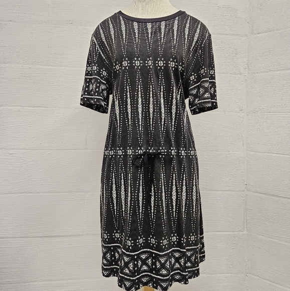 Tory Burch Bologan Knit Aztec Drawstring Dress in Charcoal and White Sz XL - Picture 3 of 10